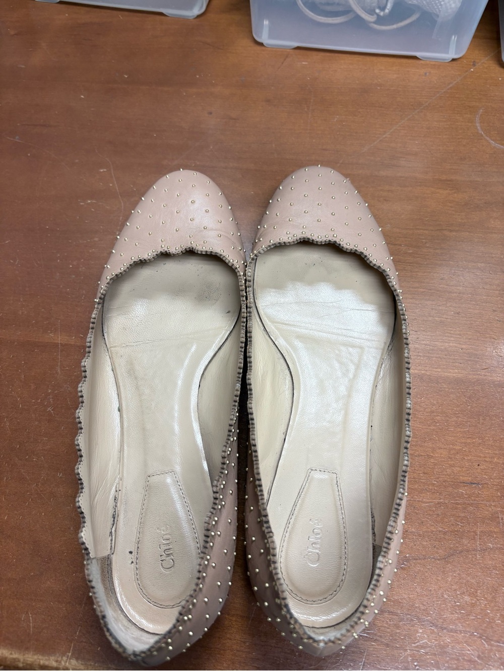Chloe Blush Pink Studded Leather Ballet Flats